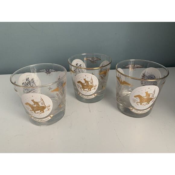 Vintage Libbey Americana Rocks Glass Paul Revere Old Ironsides Monticello 24K - Picture 14 of 16